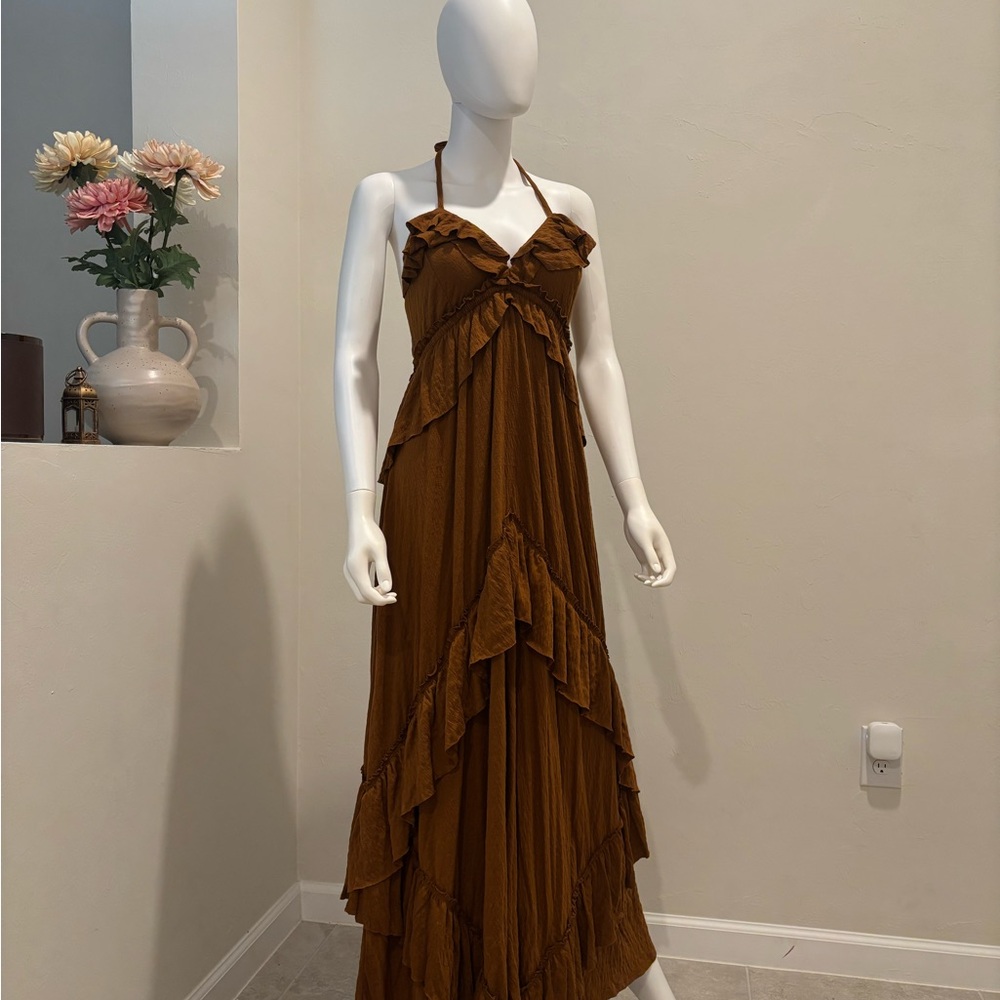 Free People Brown Halter Sleeveless Maxi Dress